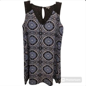 Lily Rose Bohemian Lace Blue Black Sleeveless Shirt Dress Size Small